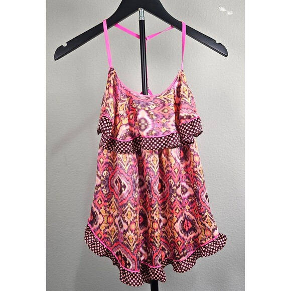 Victoria's Secret Tops - Victoria's Secret Camisole Top S Pink Purple Ikat Print Ruffle Trim Fairycore